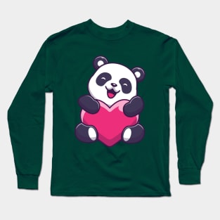 Cute Panda Holding Love Cartoon Long Sleeve T-Shirt